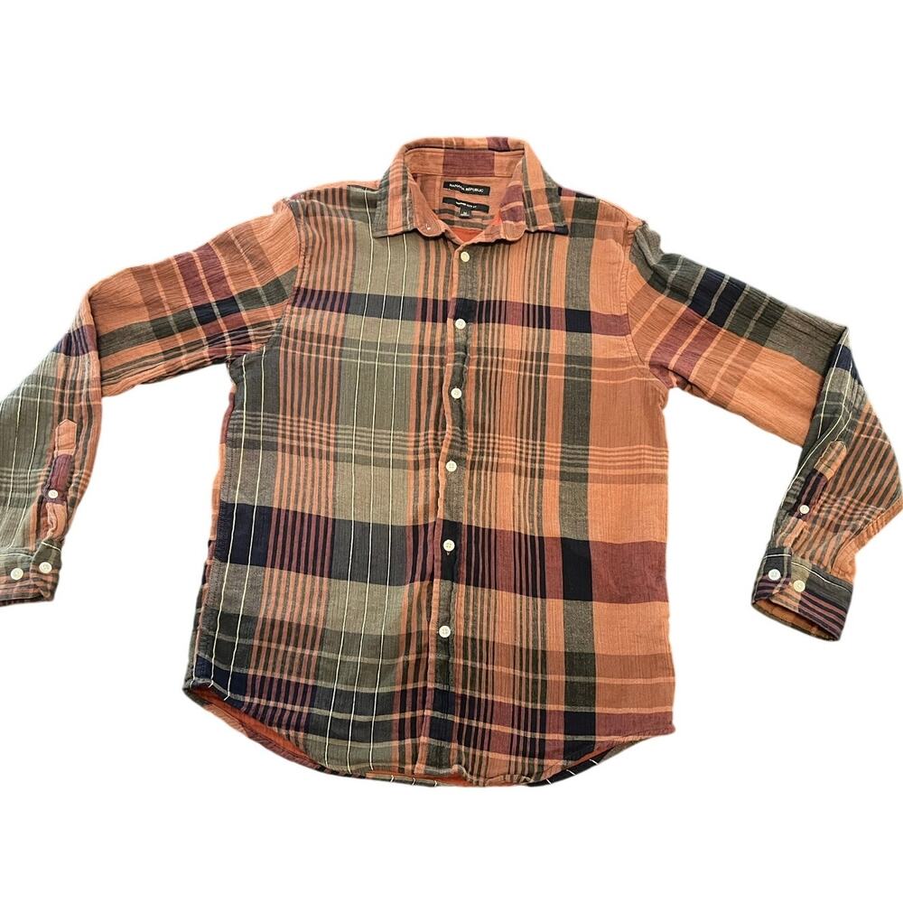 Banana Republic Slim Fit Plaid Shirt Mens Medium Untucked Cotton
